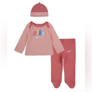 Infant Preemie Nike 3 Piece Footed Pant, Top, and Beanie Set PINK ,